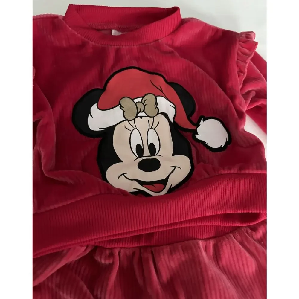 DISNEY Minnie Mouse Christmas Baby girl red Top & Jogger Set outfit 0-3 mo